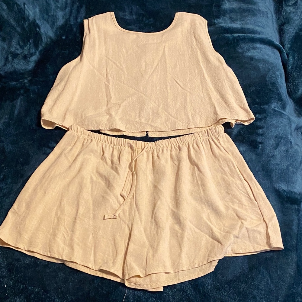 Beige, Linen Tank & Shorts